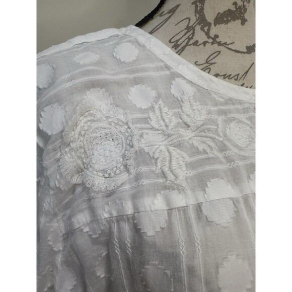 LOFT Tunic Career Top Blouse Sz XL Lightweight Soft Embroidered Polka Dot White - Picture 3 of 8